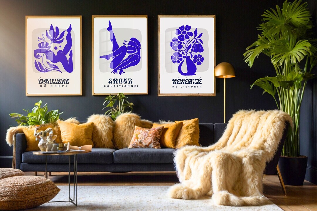 Set of 3 Positive Affirmation Flower Posters/klein Blue Poster Quote