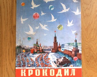 KROKODIL (Coccodrillo) Leggendaria rivista satirica SOVIETICA-URSS. Festa della Gioventù 1957