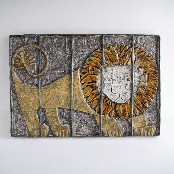 LEJON I BUR (A Lion Inside A Cage) wall plaque by Lisa Larson, Gustavsberg.