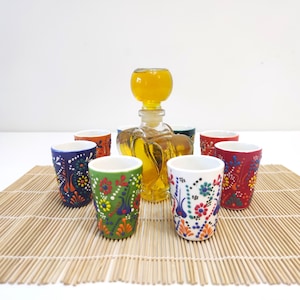 Mexican Talavera Wedding Shot Glasses Set for Tequila Party Favors, Bachelorette Events, Handmade Ceramic Glassware, Fiesta Decorations