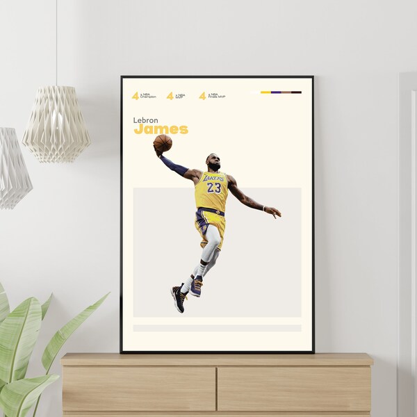 Lebron James Poster, Lakers Art Print, Mid-Century Modern, Basketball Poster, Bedroom art, Sport Print, Basketballer Kid Gift, Room Decor