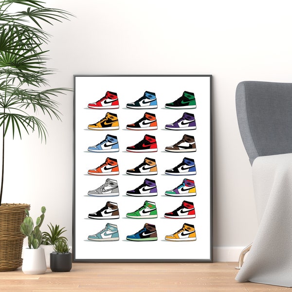 Poster baskets | Décoration de chambre tendance | Impression de mode | Art mural HypeBeast | de chaussures de sport | Oeuvre d'art numérique | Baskets imprimées | Idée cadeau | Créations