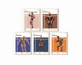 Set of Arnold, Yates, Cutler, Bumstead, Coleman Poster, Bodybuilding Print, Mr Olympia Bundle, Gym Art, Gift For Bodybuilder, Sport Wall Art