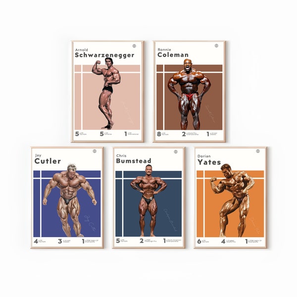 Set of Arnold, Yates, Cutler, Bumstead, Coleman Poster, Bodybuilding Print, Mr Olympia Bundle, Gym Art, Gift For Bodybuilder, Sport Wall Art