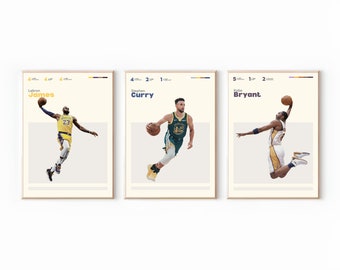 Set Of 3 Curry Lebron Kobe Poster, Basketball Poster, Sport Print Wall Art, Gift For Him, Gift For Basketballer, Kids Sport Room Decor, Art