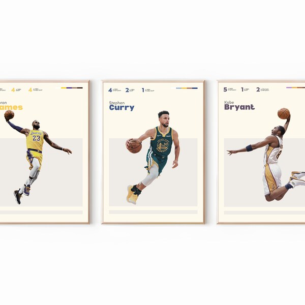 Set Of 3 Curry Lebron Kobe Poster, Basketball Poster, Sport Print Wall Art, Gift For Him, Gift For Basketballer, Kids Sport Room Decor, Art