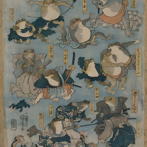 Héroes famosos del escenario kabuki interpretados por ranas, Impresión japonesa, Descarga digital, Regalo de rana, Arte animal, Arte asiático, Decoración oriental