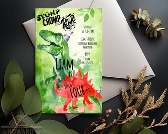 Invitación personalizada de cumpleaños de dinosaurio, invitación editable de fiesta Dino, plantilla de descarga digital instantánea, jurásico, 1º, 2º, 3º, 4º, 5º