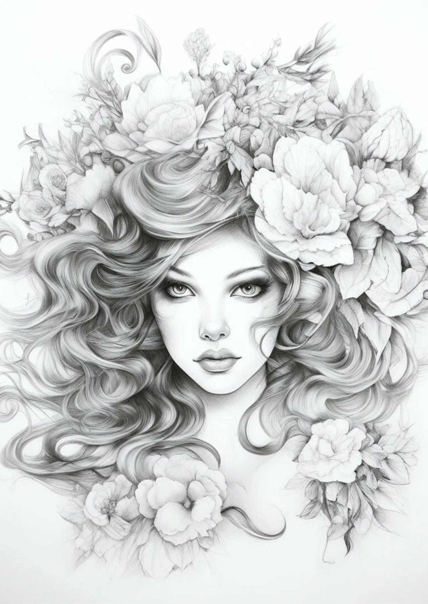 50 Flower Girl Coloring Pages for Adults, Beautiful Girls Coloring Book ...