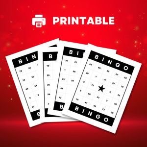 Bingo printable with numbers simple Fun Party Game Classic Symple Black and With BW
