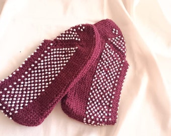 Burgundy Colored Bead Detailed Home Booties