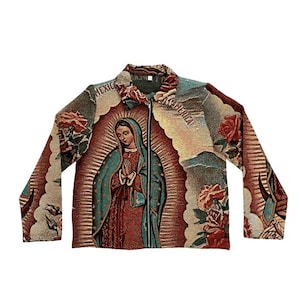 Chaqueta de tapiz Virgencita, estilo bohemio chic, ropa de abrigo, diseño bordado colorido, estilo étnico, regalo único hecho a mano, regalo de cumpleaños, regalo para él