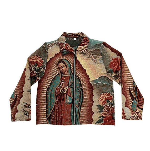Virgencita Tapestry Jacket Boho Chic Outerwear Colorful Embroidered Design Ethnic Style Unique Handmade Gift Birthday Gift Christmas Gift