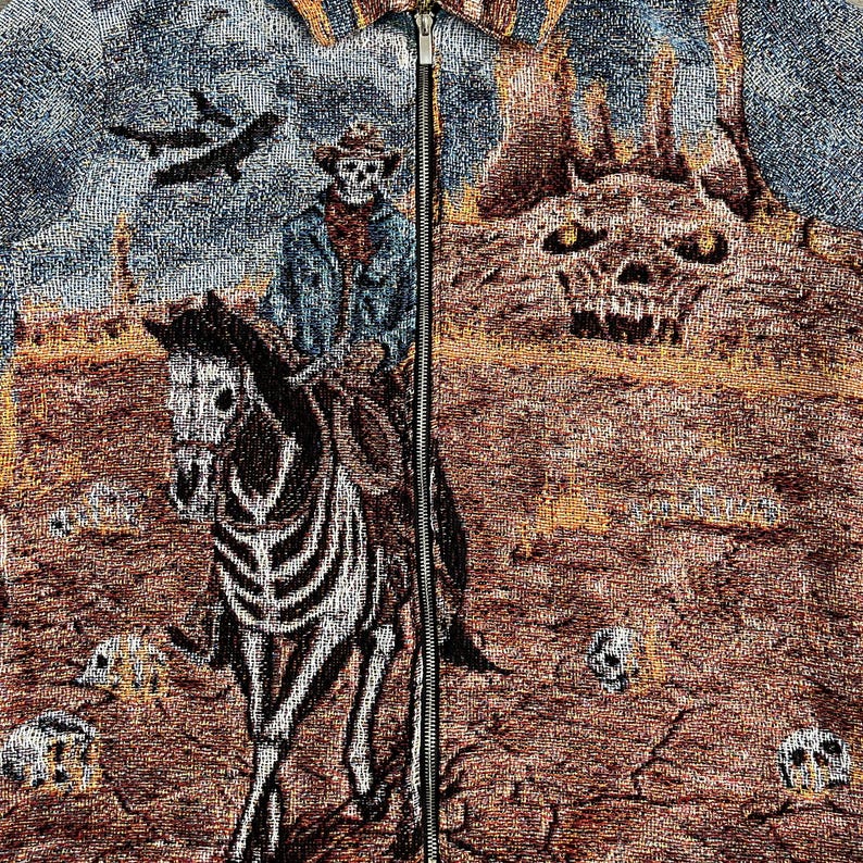 Halloween-skelett-cowboy-gobelängjacka – kuslig westernryttare, gotisk skräckgatukläder, unik present till fans, julklapp bild 4