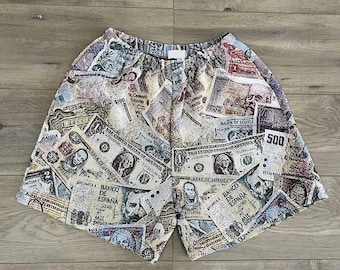 Money Print Tapestry Shorts – Vintage Currency Woven Streetwear