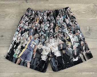 Pantalones cortos con diseño de leyenda de los Lakers: ropa urbana tejida con un homenaje al baloncesto, moda deportiva unisex inspirada en Kobe. Pantalones cortos con diseño de leyenda de los Lakers: Kobe Bryant.