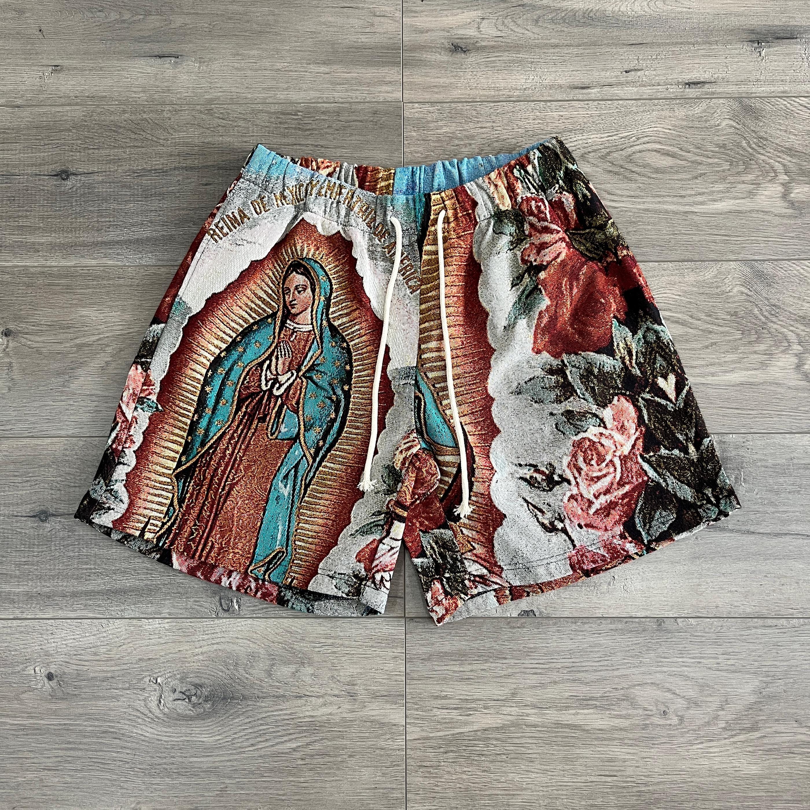 Virgencita Tapestry Shorts Virgin Mary Tapestry Shorts Religious