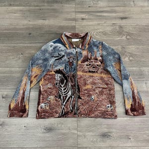 Halloween-skelett-cowboy-gobelängjacka – kuslig westernryttare, gotisk skräckgatukläder, unik present till fans, julklapp bild 2