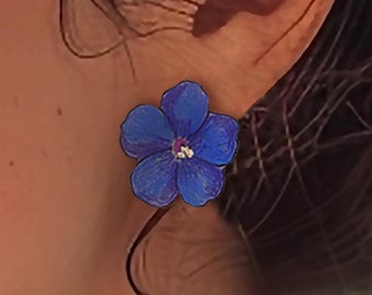 Blue Pimpernel Stud Earrings  -  Hand-Painted Acrylic Flower Earrings