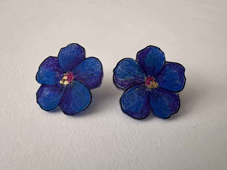 Blue Pimpernel Stud Earrings Hand-Painted Acrylic Flower Earrings zdjęcie 2
