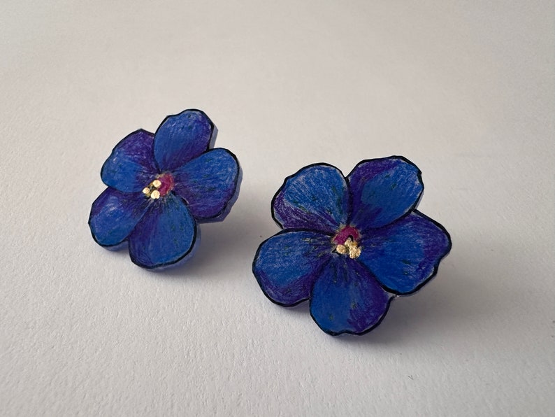 Blue Pimpernel Stud Earrings Hand-Painted Acrylic Flower Earrings zdjęcie 6