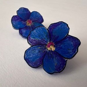 Blue Pimpernel Stud Earrings Hand-Painted Acrylic Flower Earrings zdjęcie 4