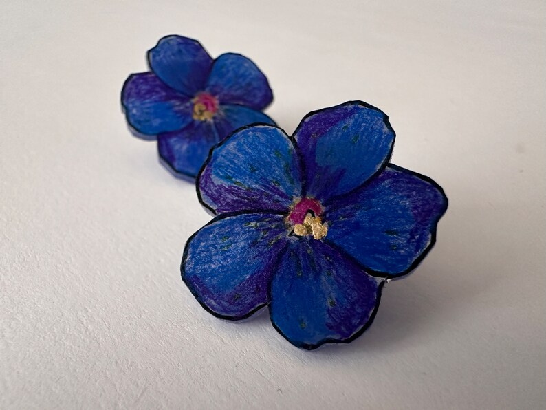 Blue Pimpernel Stud Earrings Hand-Painted Acrylic Flower Earrings zdjęcie 4