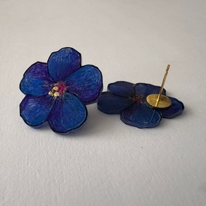 Blue Pimpernel Stud Earrings Hand-Painted Acrylic Flower Earrings zdjęcie 5