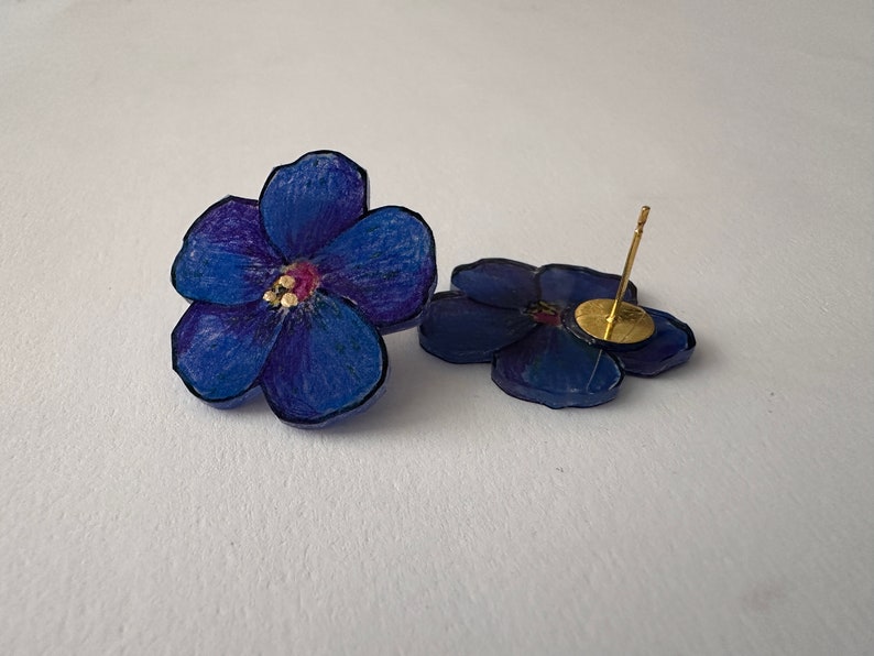 Blue Pimpernel Stud Earrings Hand-Painted Acrylic Flower Earrings zdjęcie 5