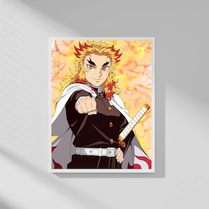 Rengoku Kyojuro Digital Art Print | A4 Demon Slayer Poster | Instant Download Anime Wall Art | Kimetsu no Yaiba Fan Art | Printable Otaku De