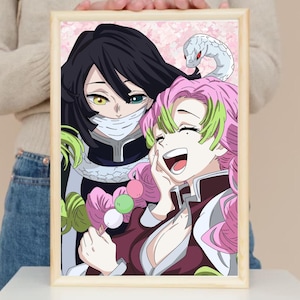 Demon Slayer Obanai Iguro & Mitsuri Kanroji A4 Art Print Kimetsu No Yaiba Wall Art Matte Or Gloss Unframed Serpent and Love Hashira