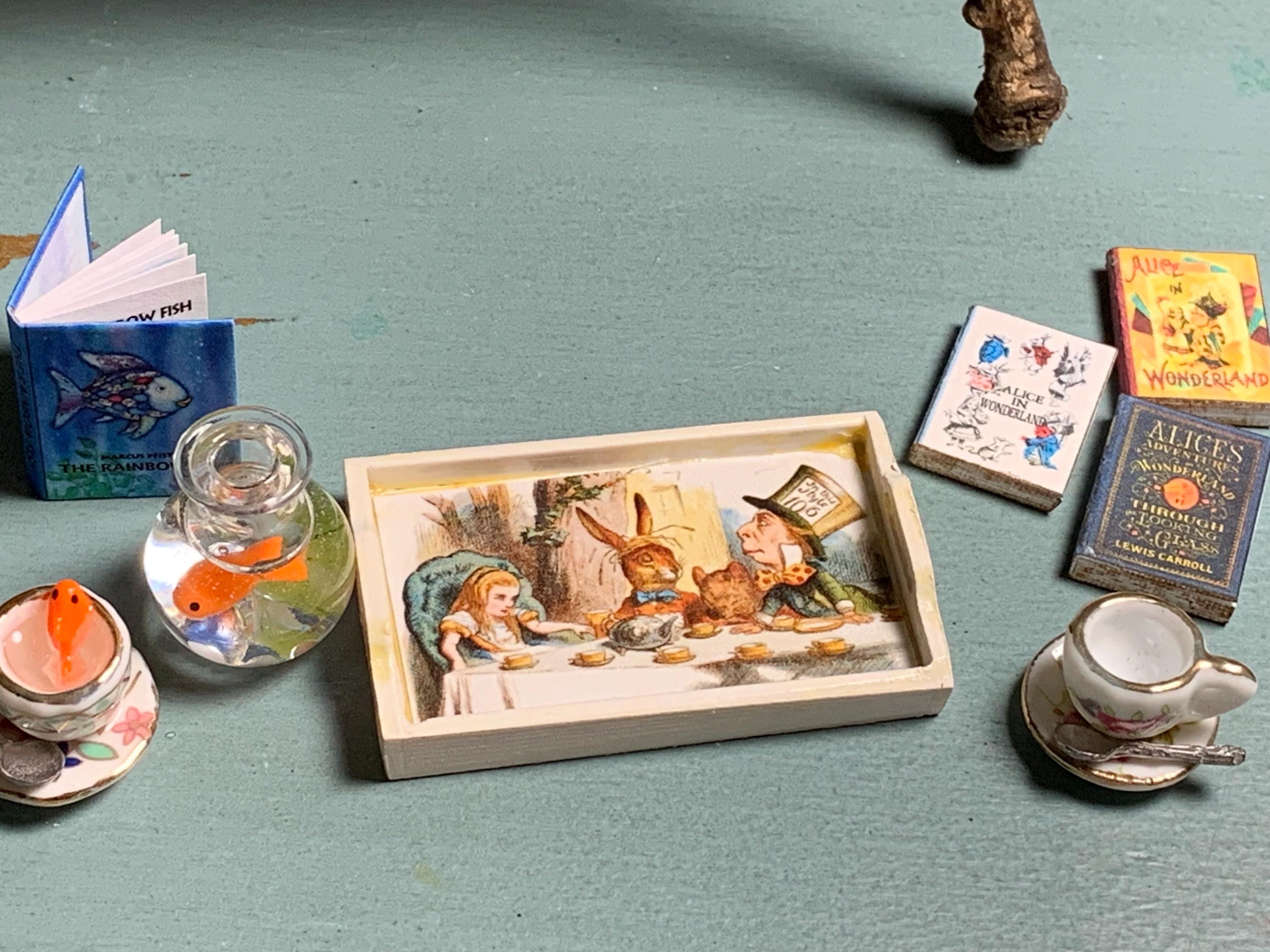 Alice Goldfish Miniature Dollhouse Artisan GOLDFISH ALICE in WONDERLAND Book Club Tea ...