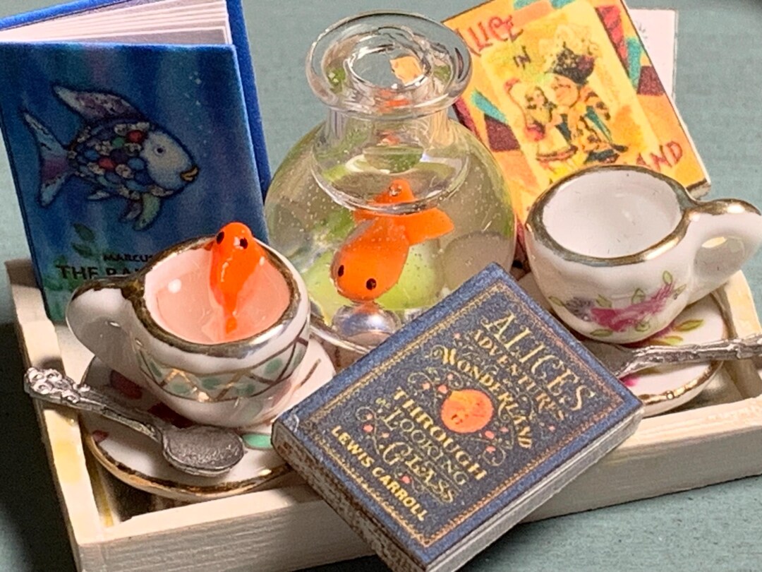 Alice Goldfish Miniature Dollhouse Artisan GOLDFISH ALICE in WONDERLAND Book Club Tea ...
