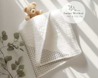 Baby Blanket Mockup, Nursery Mockup, Canva drag & drop PNG and PSD Smart Object,