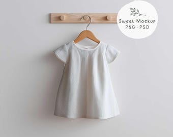 Baby Dress Mockup, Kids Clothing Mock-up, PNG and PSD Smart Object,