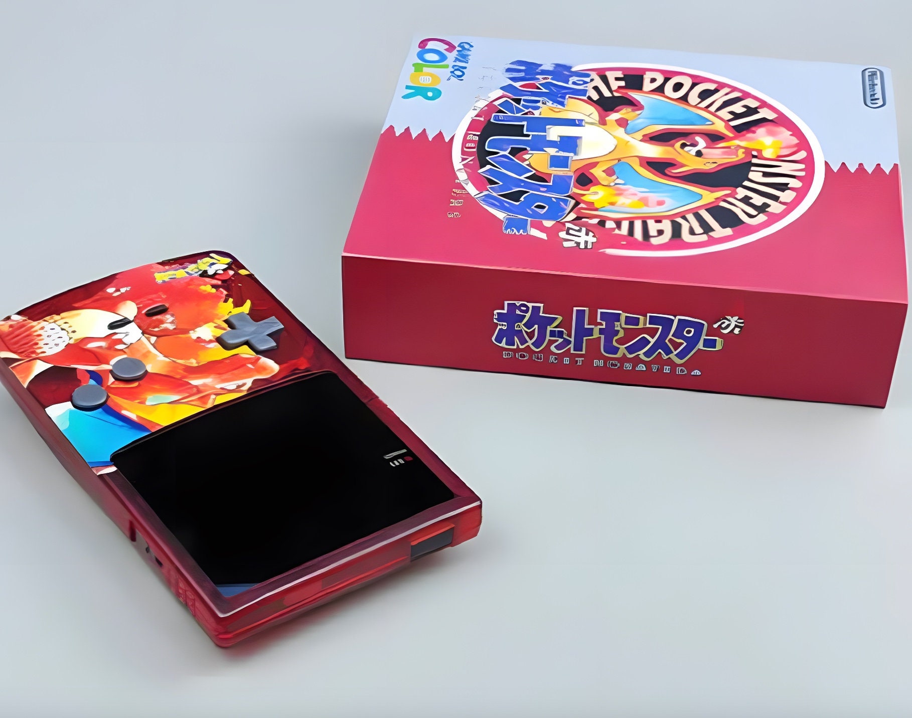 Custom Gameboy Color Charizard Themed GBC Shell for IPS Screen Mod W