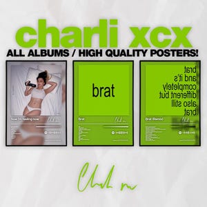 Charli XCX Poster 3 Pack -  Album Cover Wall Art - Minimal Digital Arts - Dorm Room Decor - Music Lover Gift - Brat - XCX - Yung Lean