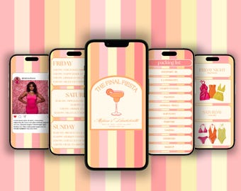 Festa finale – Pacchetto di modelli di itinerario modificabili: invito stampabile + sito web mobile condivisibile / pianificatore di viaggi per addio al nubilato