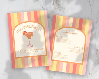 Invito e programma per l'addio al nubilato "Final Fiesta" (modello modificabile su Canva)