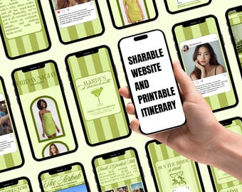 Margs & Matrimony – Pacchetto di modelli di itinerario modificabili: invito stampabile + sito web mobile condivisibile / pianificatore di viaggi per addio al nubilato