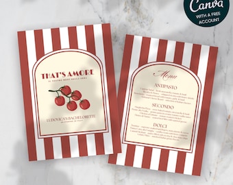Italiaanse vrijgezellenmenusjabloon | Vintage dinerkaart met rode streep (digitale download)