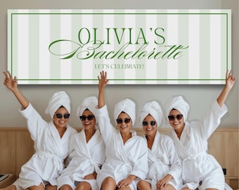 Banner de despedida de soltera con rayas verde claro / Plantilla editable de Canva / Banner imprimible DIY / Descarga instantánea