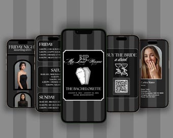 Modello di itinerario per addio al nubilato in stile "funerale chic" - Sito web modificabile su Canva