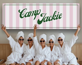 Roze camper – vrijgezellenfeestbanner | Bewerkbare canvassjabloon | DIY-afdrukbare banner | Direct downloaden