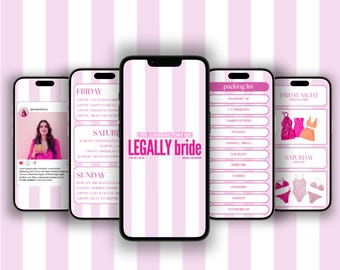 Sito web con l'itinerario per l'addio al nubilato "Legally Bride" - Agenda per la festa di addio al nubilato rosa modificabile (download digitale)
