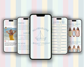 Tutto ciò che vedo è amore – Modello di sito web per l'itinerario dell'addio al nubilato Programma della festa nuziale in stile costiero pastello