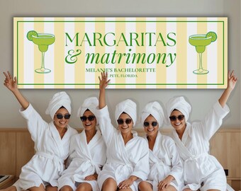 Margaritas e Matrimonio – Banner per addio al nubilato / Modello Canva modificabile / Banner stampabile fai da te / Download immediato / Motivo a righe gialle