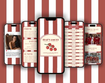 That's Amore – Pacchetto di modelli di itinerario modificabili: invito stampabile + sito web mobile condivisibile / pianificatore di viaggi per addio al nubilato