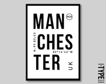 Manchester Typography Print: Minimalist City Wall Art (Digital Download)
