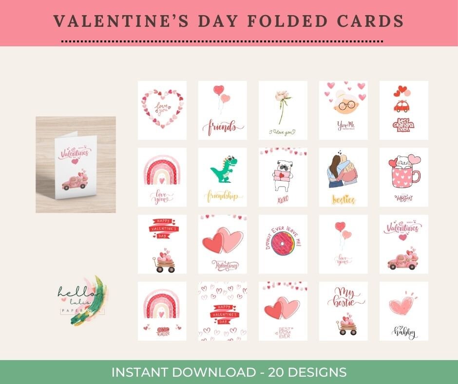 Valentine's Day Printable Cards, Instant Download, Kids &amp; Family ...